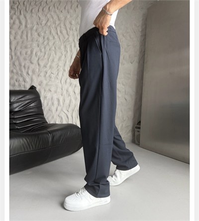 LACİVERT PİLELİ BAGGY KUMAŞ PANTOLON