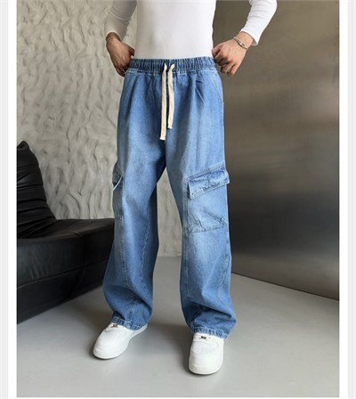 MAVİ BELİ LASTİKLİ KARGO CEPLİ BAGGY PANTOLON