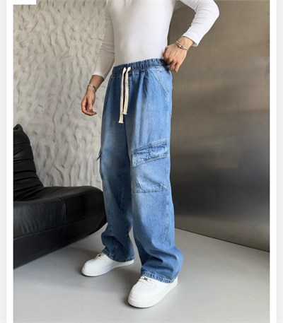 MAVİ BELİ LASTİKLİ KARGO CEPLİ BAGGY PANTOLON