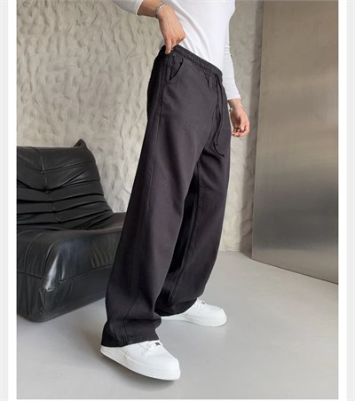 SİYAH GABARDİN KUMAŞ BAGGY PANTOLON