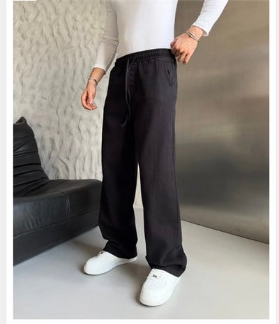 SİYAH GABARDİN KUMAŞ BAGGY PANTOLON