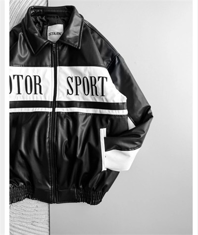 SİYAH MOTOSPORT DERİ CEKET