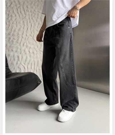SİYAH PARÇALI BAGGY KOT PANTOLON