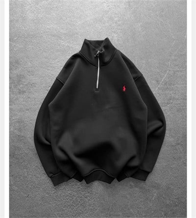 SİYAH YARIM FERMUARLI POLO SWEAT