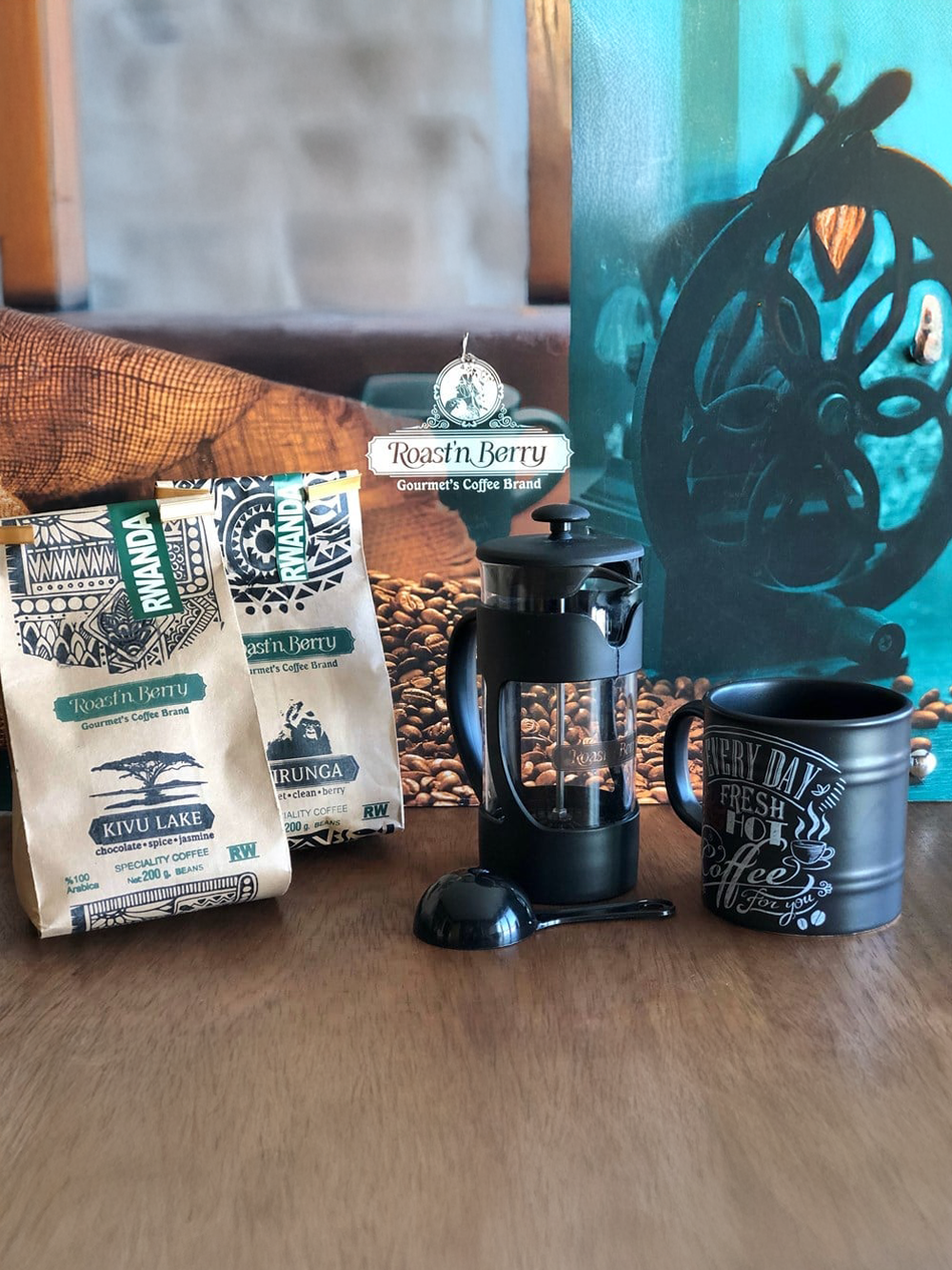RWANDA KAHVELERİ + FRENCH PRESS + KUPA