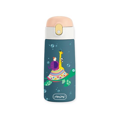 SipnJoy - SipSquad Çocuk Su Termosu | 480 ml - Turtle Voyage