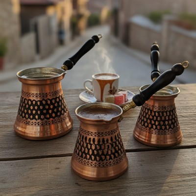 Bakır 3lü Klasik Oyma Cezve