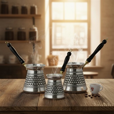 Bakır 3lü Klasik Oyma Cezve