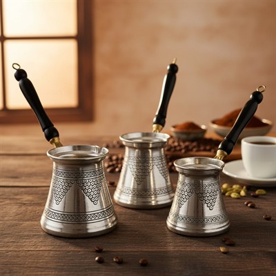 Bakır 3lü Klasik Oyma Cezve