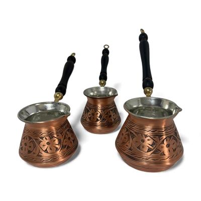 Bakır 3lü Köşeli Oyma Cezve