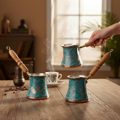 Bakır 3lü Mine İşleme Klasik Cezve