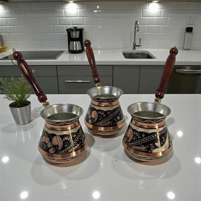 Bakır 3lü Mine İşleme Köşeli Cezve