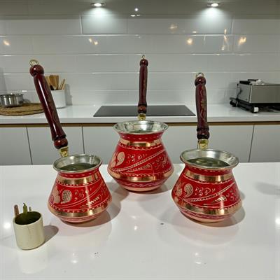 Bakır 3lü Mine İşleme Köşeli Cezve