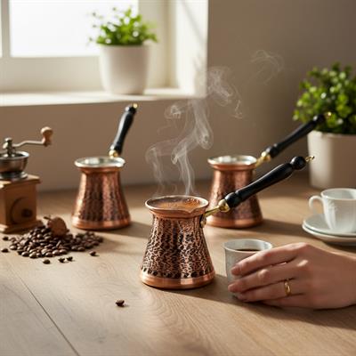 Bakır 3lü Kumlama işleme Klasik Cezve