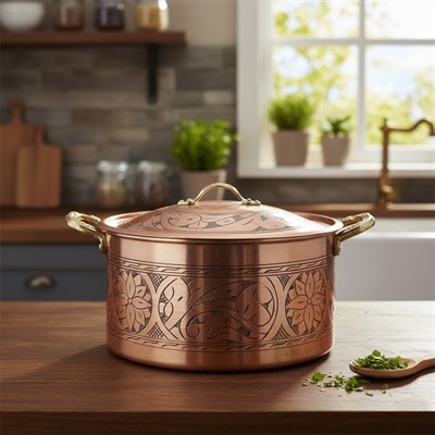 Bakır Dik Oyma Tencere