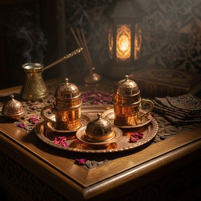 Bakır Fincan Seti 2 Kişilik