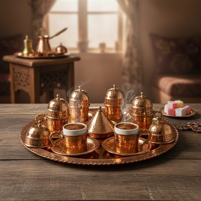 Bakır Fincan Seti 6 Kişilik