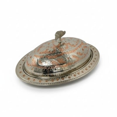 Bakır İşlemeli Kayık Sunumluk Kapaklı