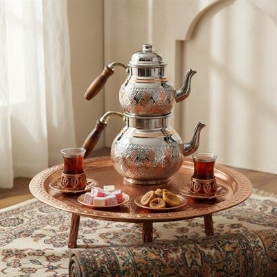 Bakır Klasik Desenli Çaydanlık