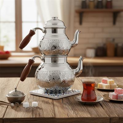 Bakır Klasik Desenli Çaydanlık