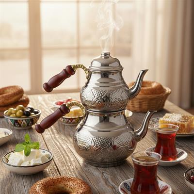 Bakır Klasik Desenli Çaydanlık