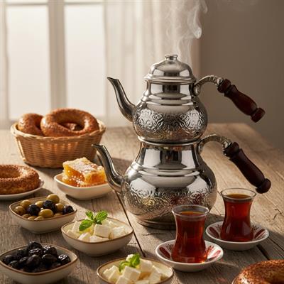 Bakır Klasik Desenli Çaydanlık