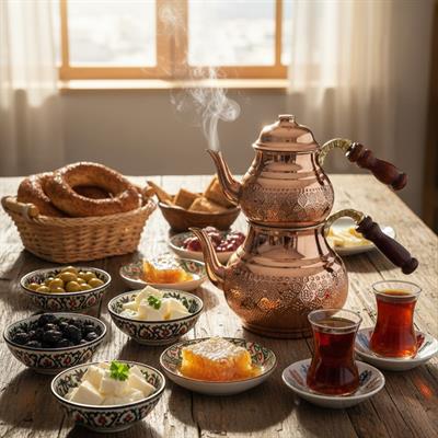 Bakır Klasik Desenli Çaydanlık