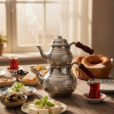 Bakır Klasik Desenli Çaydanlık
