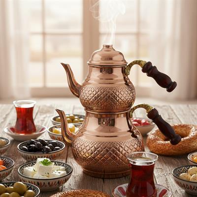 Bakır Klasik Desenli Çaydanlık