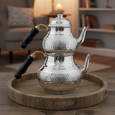 Bakır Klasik Desenli Çaydanlık