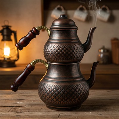 Bakır Klasik Desenli Çaydanlık