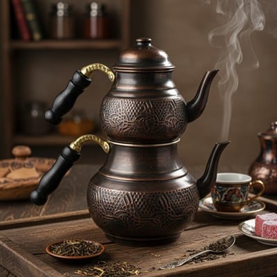 Bakır Klasik Desenli Çaydanlık