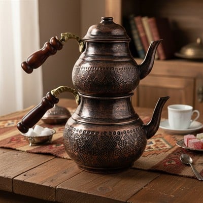 Bakır Klasik Desenli Çaydanlık