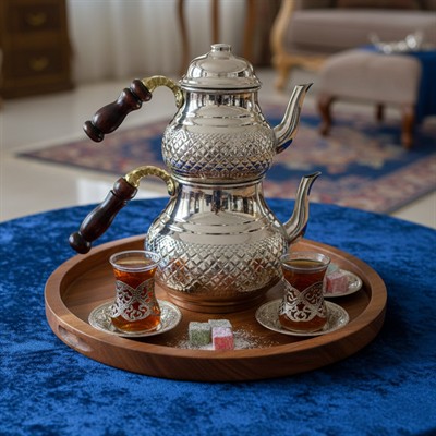 Bakır Klasik Desenli Çaydanlık