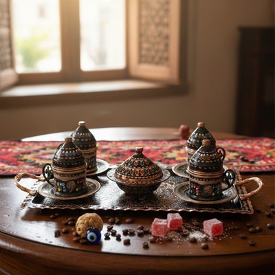 Bakır Mine işleme Erzincan 4 Kişilik Dikdörtgen Fincan Seti