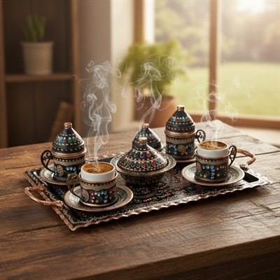 Bakır Mine işleme Erzincan 4 Kişilik Dikdörtgen Fincan Seti