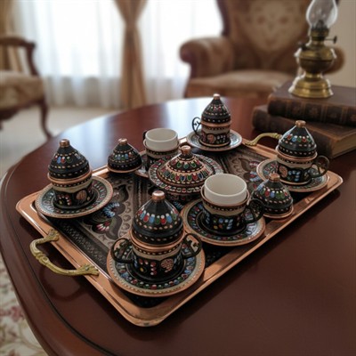 Bakır Mine işleme Erzincan 6 Kişilik Dikdörtgen Fincan Seti