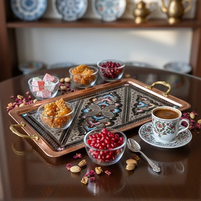 Bakır Mine işleme Erzincan 6 Kişilik Dikdörtgen Fincan Seti