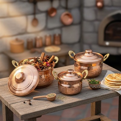 Bakır Mini Oyuncak Tencere Seti