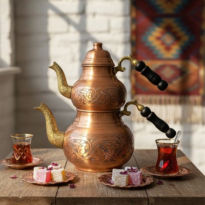 Bakır Oyma Çaydanlık