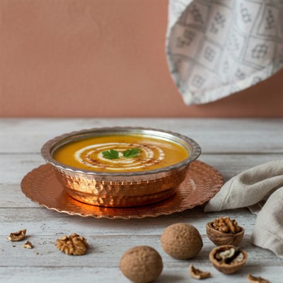 Dövme Bakır Çorba Kasesi Tabaklı