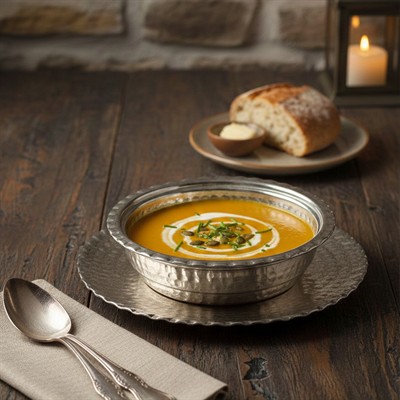 Dövme Bakır Çorba Kasesi Tabaklı