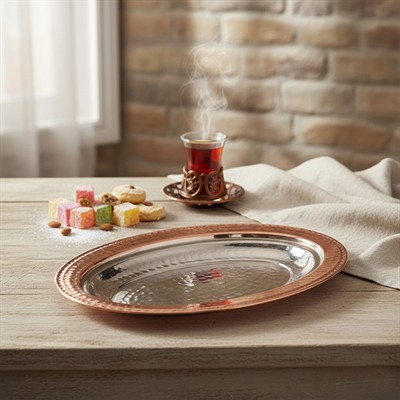 Dövme Bakır Kayık Sunumluk Tabak
