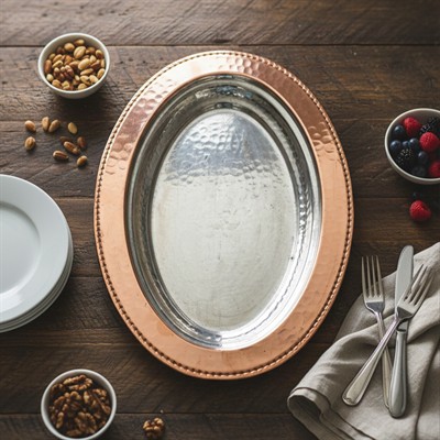 Dövme Bakır Kayık Sunumluk Tabak