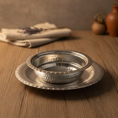 Dövme Bakır Küçük Çorba Kasesi Tabaklı