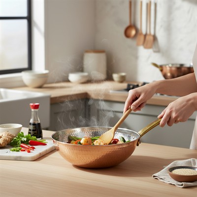 Dövme Bakır Wok Tava