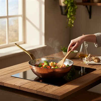 Dövme Bakır Wok Tava