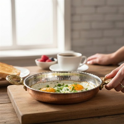 El Dövme Kalın Bakır Tava & Yumurta Sahanı Desenli