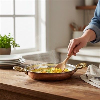 El Dövme Kalın Bakır Tava & Yumurta Sahanı Desenli