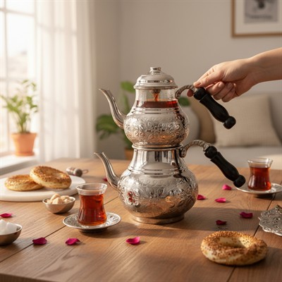 El işleme Motifli Çaydanlık